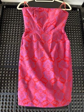 J. Crew Pink and Red Floral Jacquard Strap Mini Dress